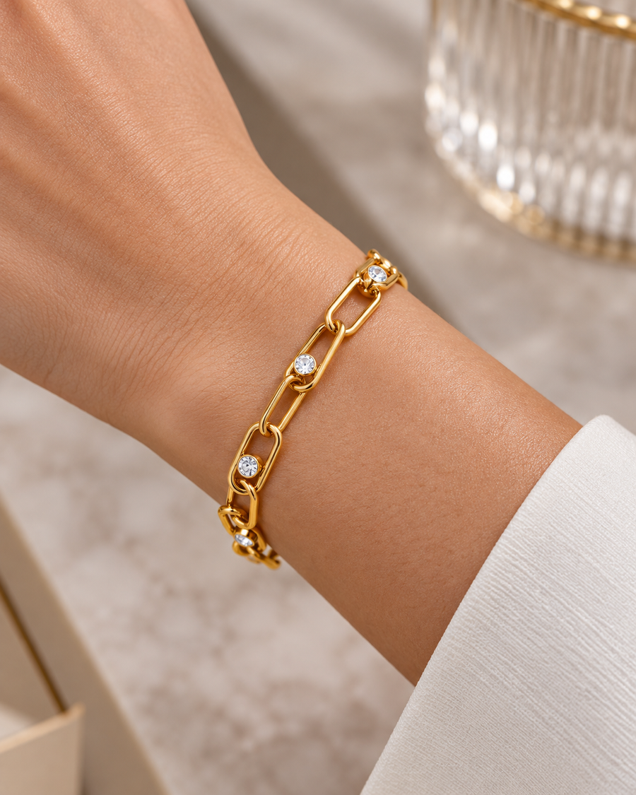 Rivet Chunky Link Bracelet, 18k Gold Plated Steel