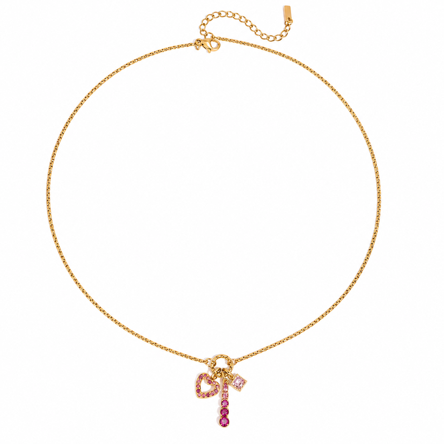 Ombré Heart Charm Necklace, 18k Gold Plated Steel