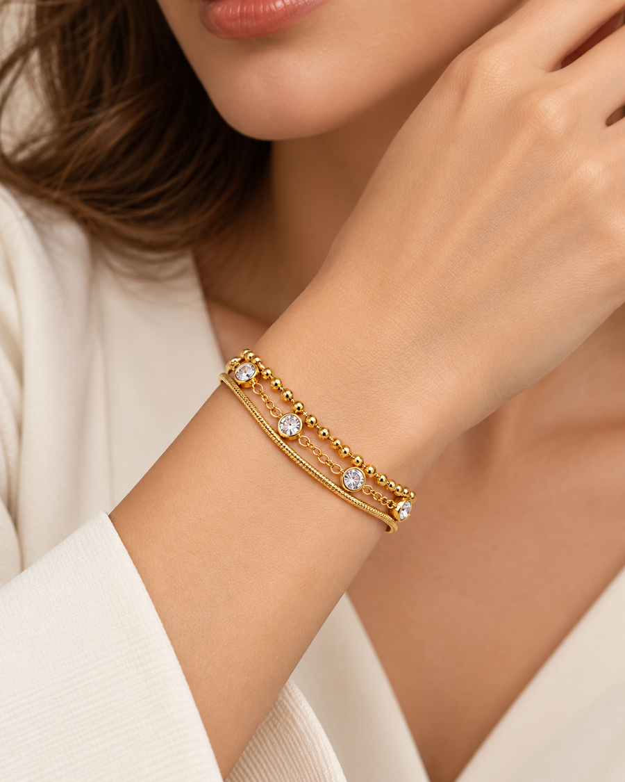 Chord Triple Strand Bracelet, 18k Gold Plated Steel