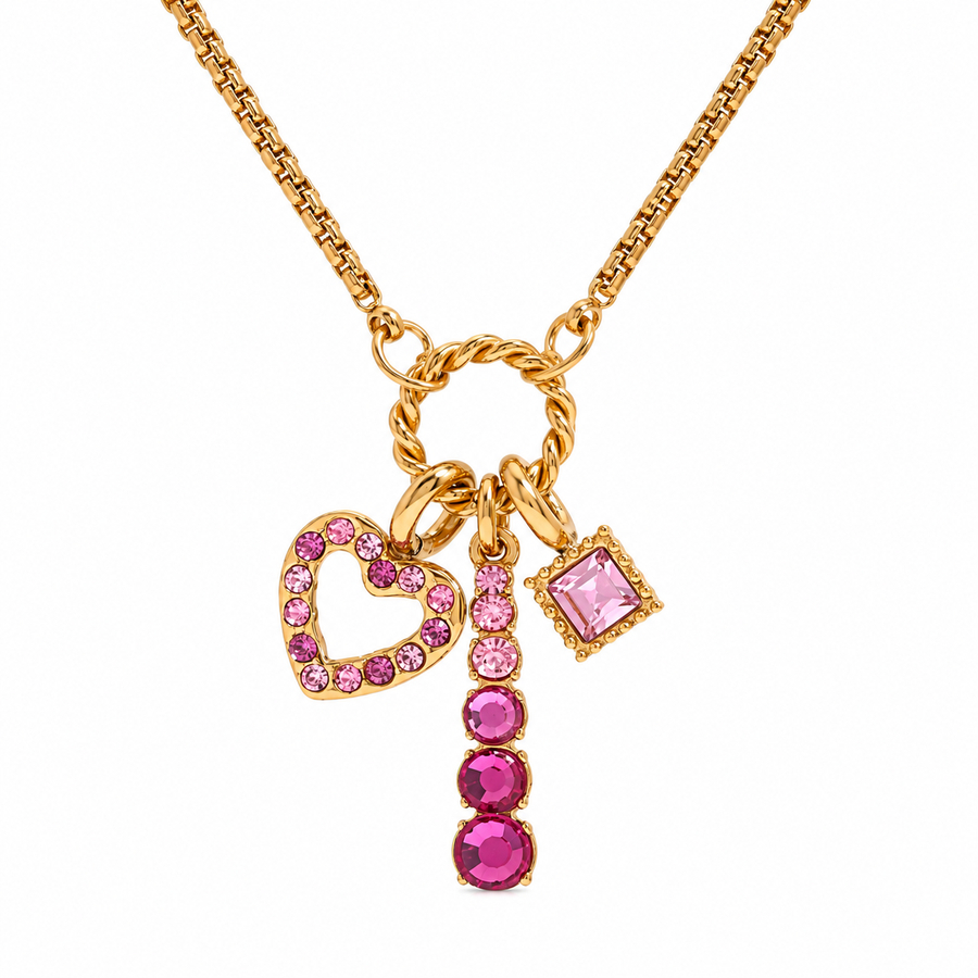 Ombré Heart Charm Necklace, 18k Gold Plated Steel