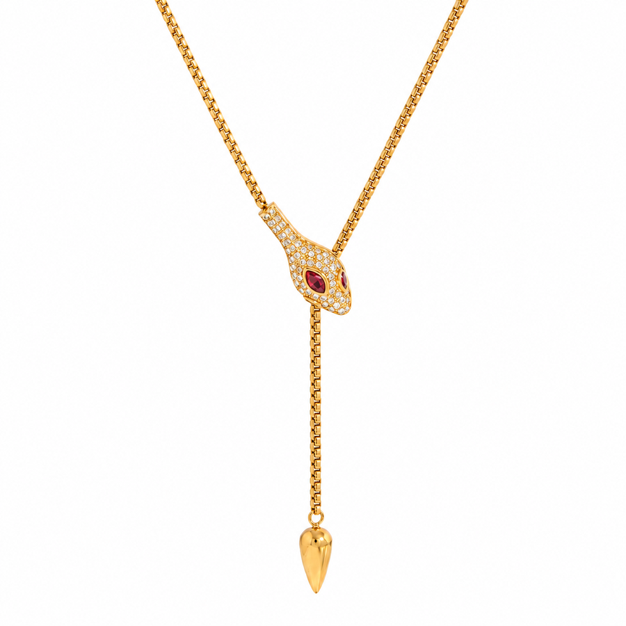 Asp Snake Lariat Necklace, 18k Gold Plated Steel