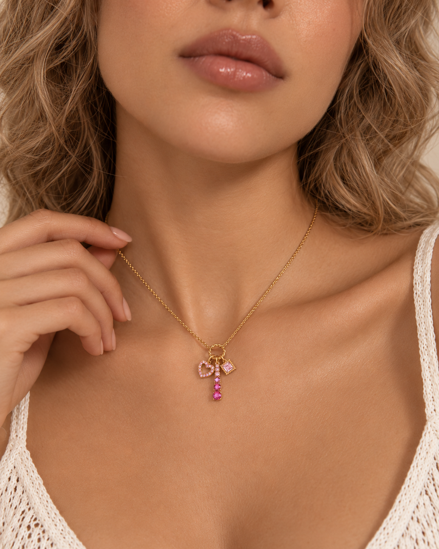 Ombré Heart Charm Necklace, 18k Gold Plated Steel