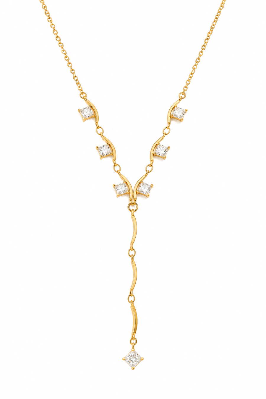 Tendril Y-Drop Necklace, 18k Gold Plated Steel