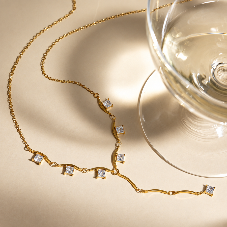 Tendril Y-Drop Necklace, 18k Gold Plated Steel