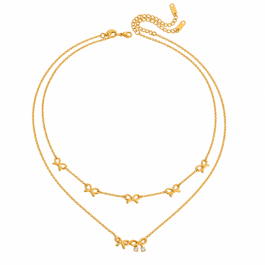 Grosgrain Bow Necklace Set, 18k Gold Plated Steel