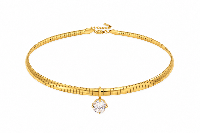 Lodestar Solitaire Drop Necklace, 18k Gold Plated Steel