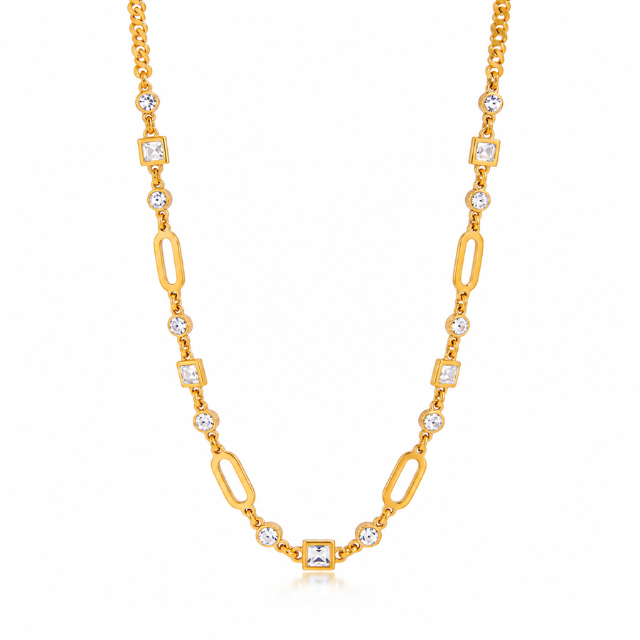 Frieze Stone Station Necklace, 18k Gold Plated Steel