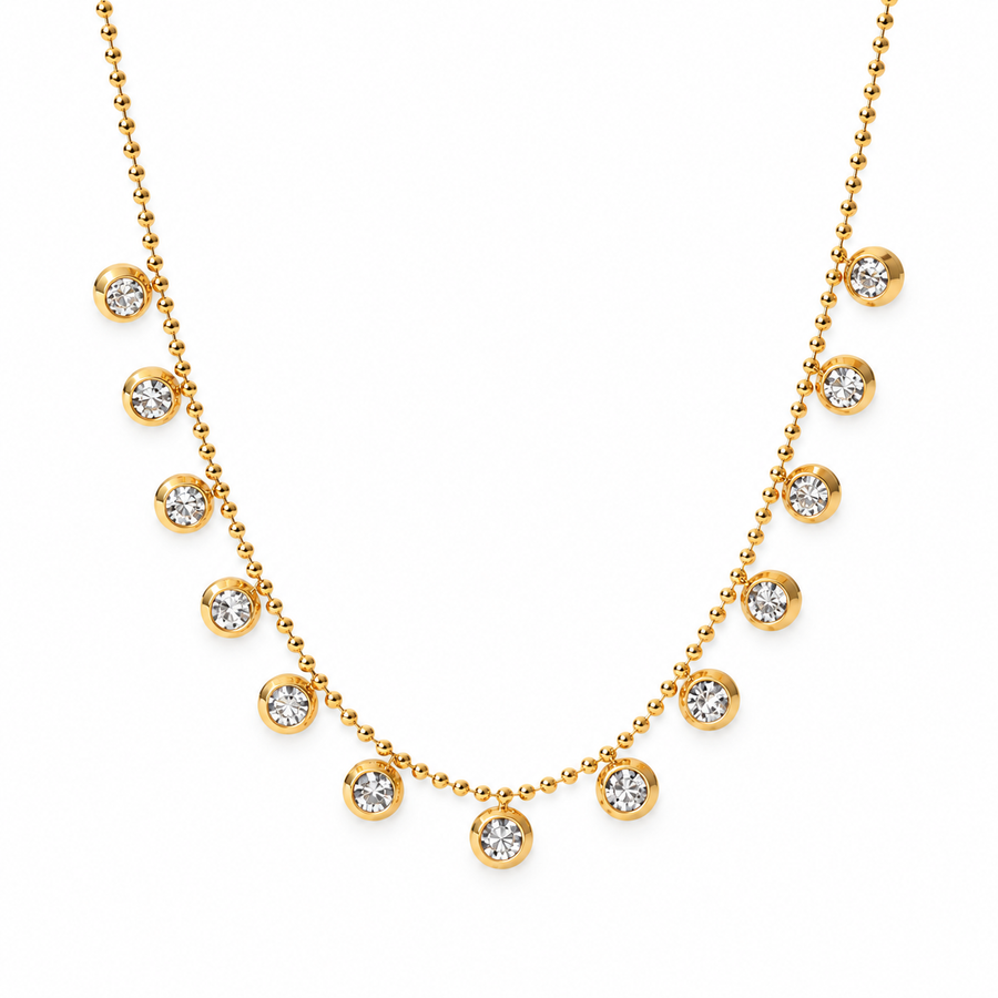 Festoon Beaded Drop Necklace, 18k Gold Plated Steel