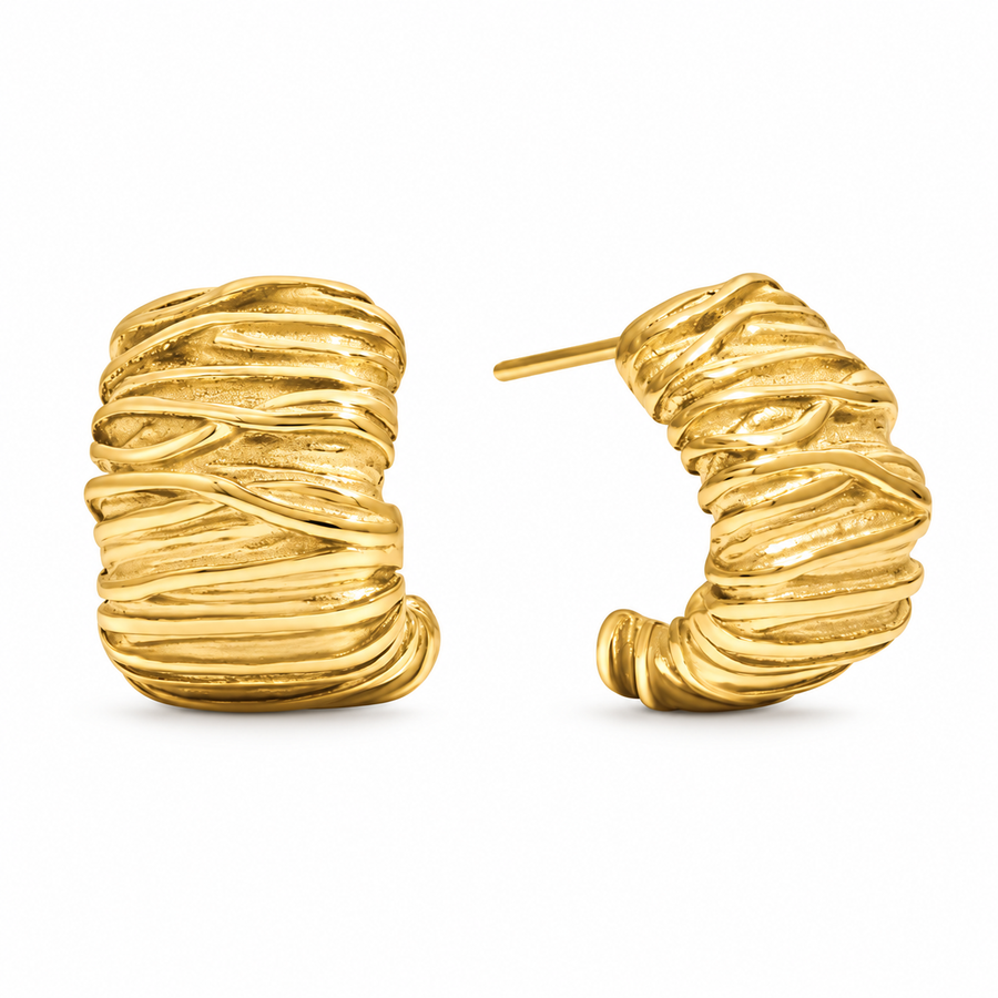 Skein Wrapped Hoop Earrings, 18k Gold Plated Steel