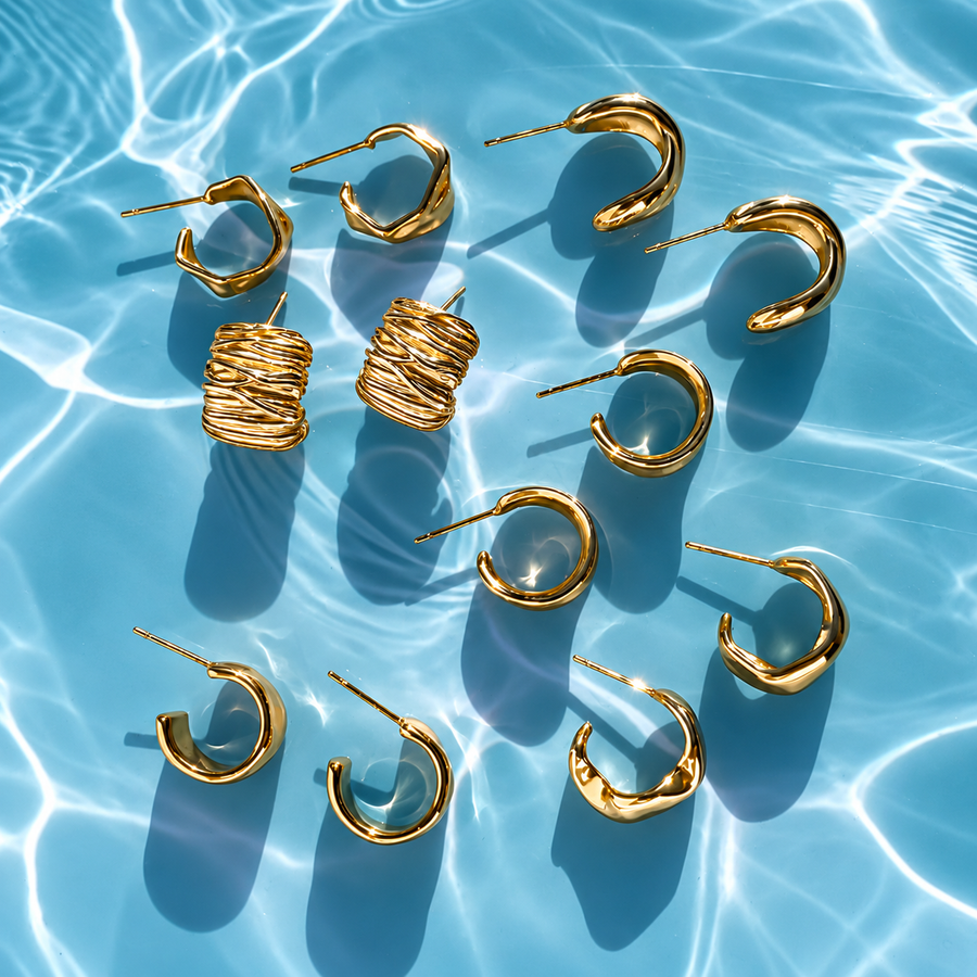Skein Wrapped Hoop Earrings, 18k Gold Plated Steel
