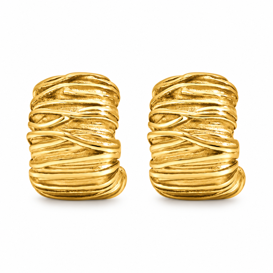 Skein Wrapped Hoop Earrings, 18k Gold Plated Steel