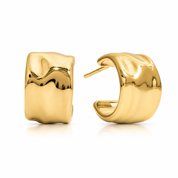 Dune Wide Hoop Earrings, 18k Gold Plated Steel