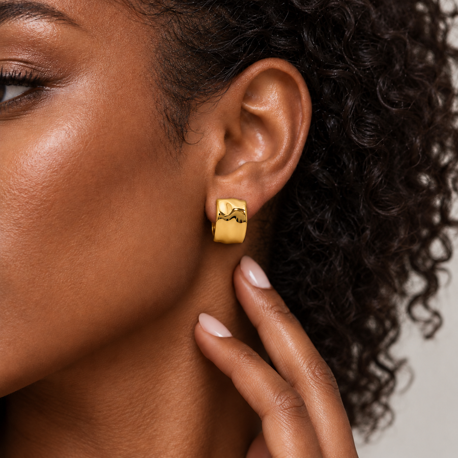 Dune Wide Hoop Earrings, 18k Gold Plated Steel