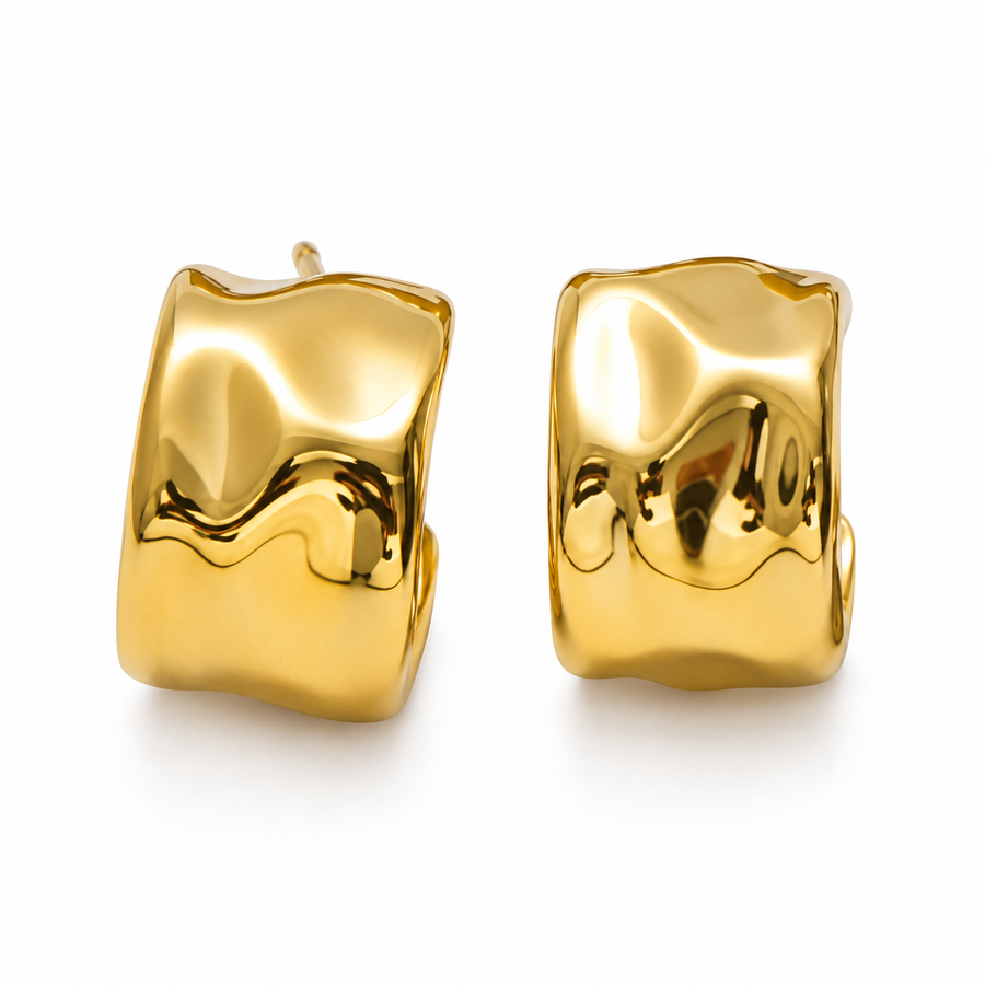 Dune Wide Hoop Earrings, 18k Gold Plated Steel