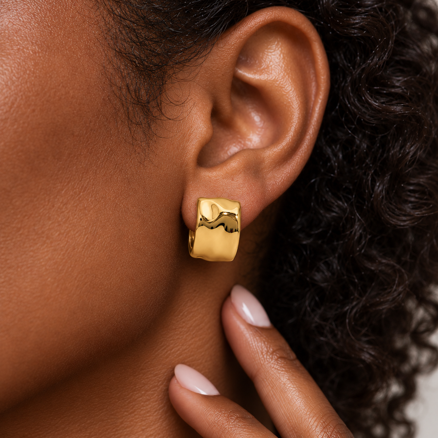 Dune Wide Hoop Earrings, 18k Gold Plated Steel