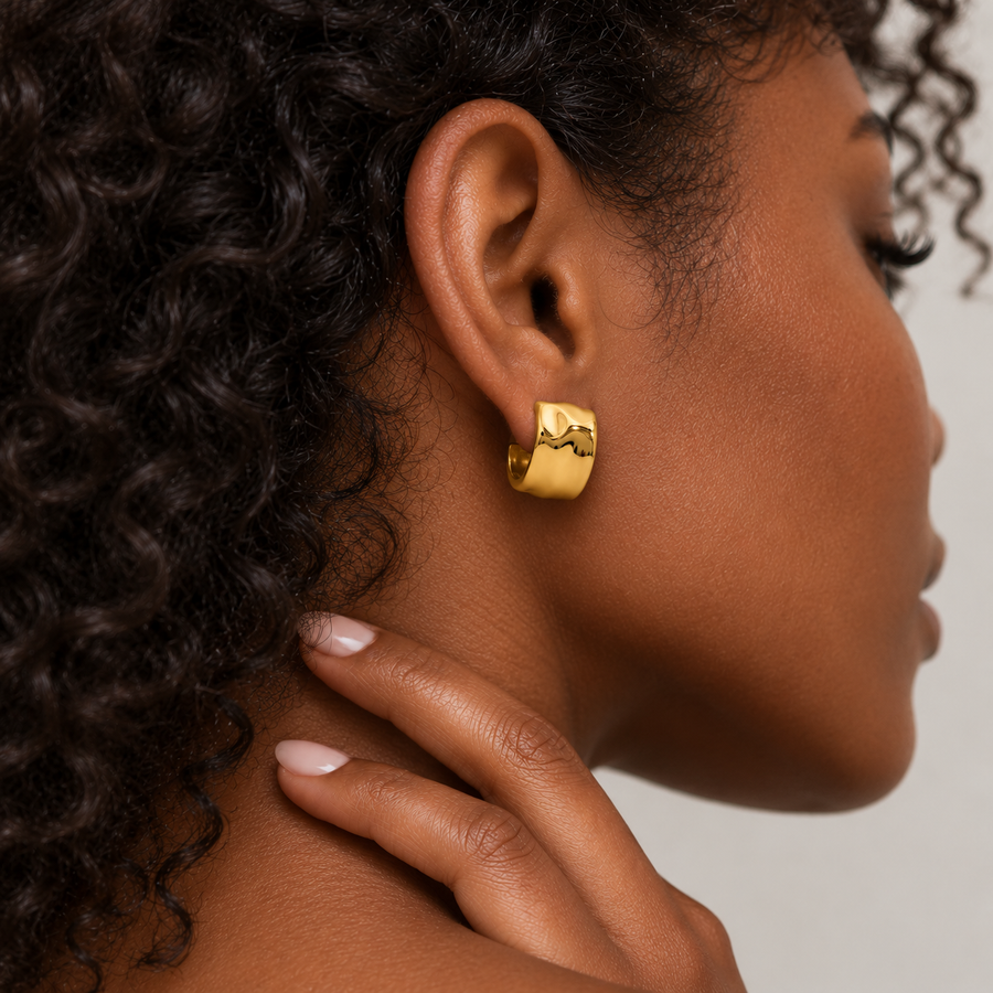 Dune Wide Hoop Earrings, 18k Gold Plated Steel