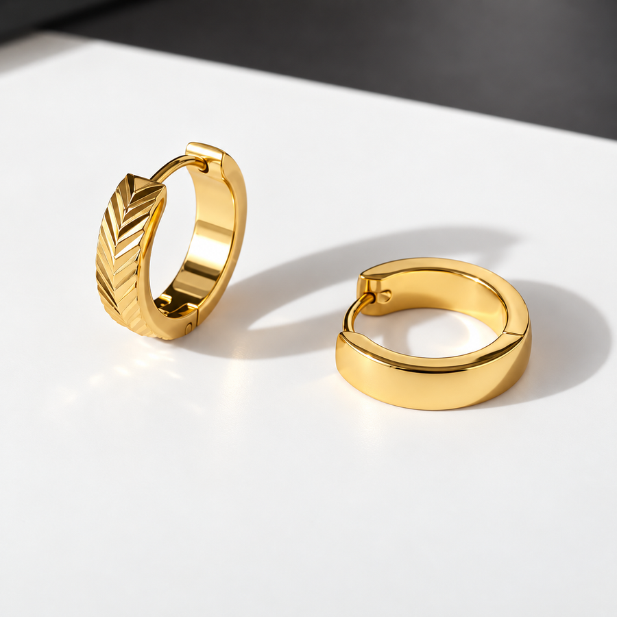 Fletching Chevron Huggie Earrings, 18k Gold Plated Steel