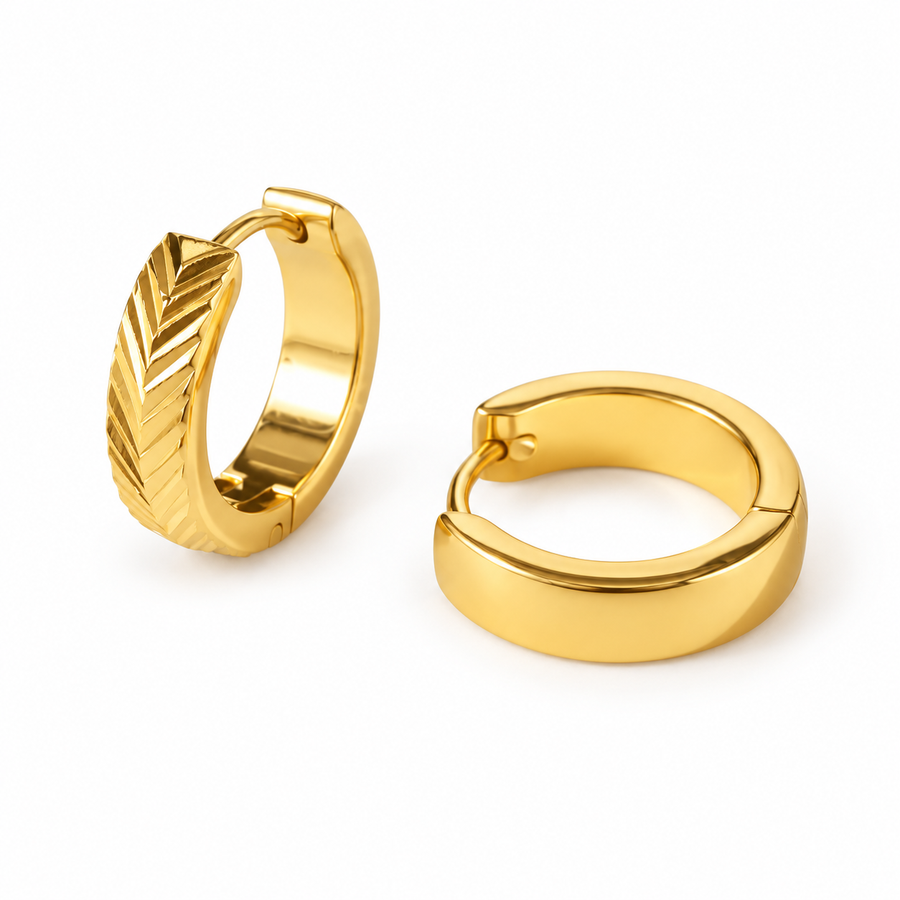 Fletching Chevron Huggie Earrings, 18k Gold Plated Steel