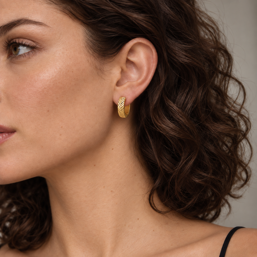 Fletching Chevron Huggie Earrings, 18k Gold Plated Steel