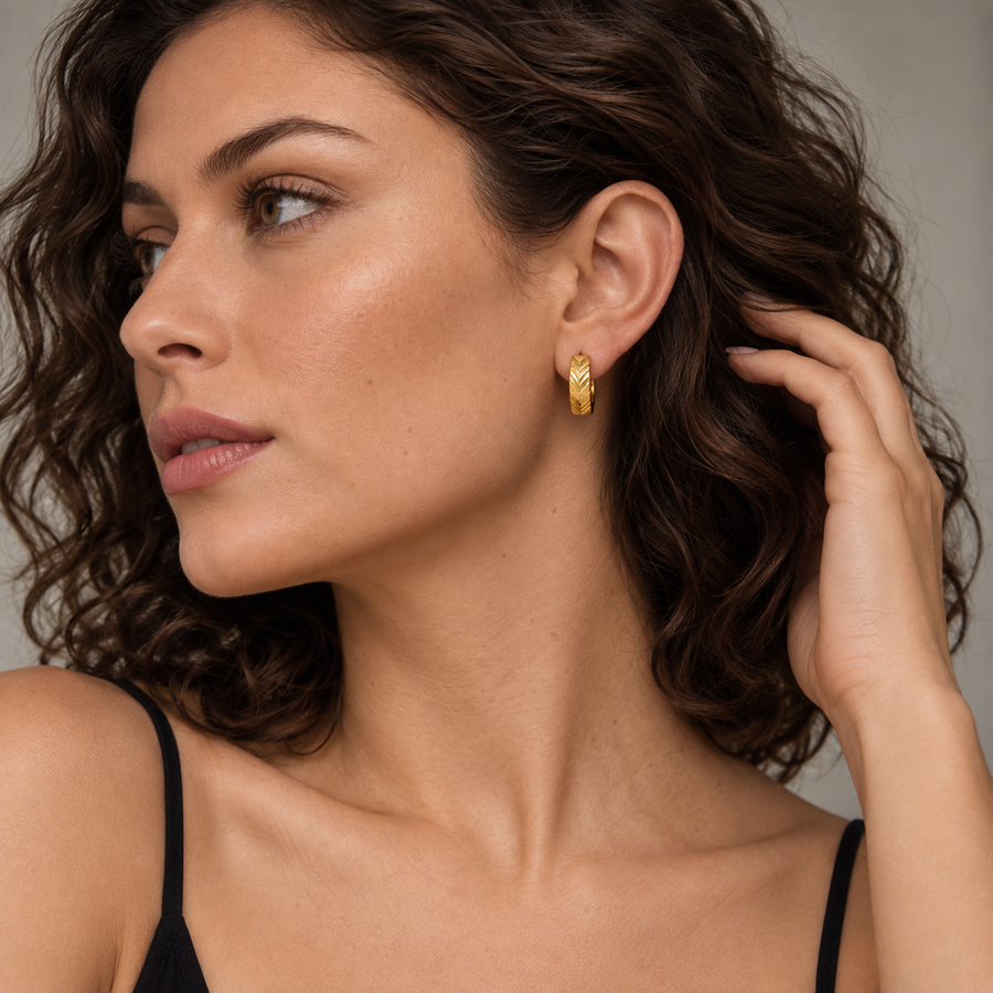 Fletching Chevron Huggie Earrings, 18k Gold Plated Steel