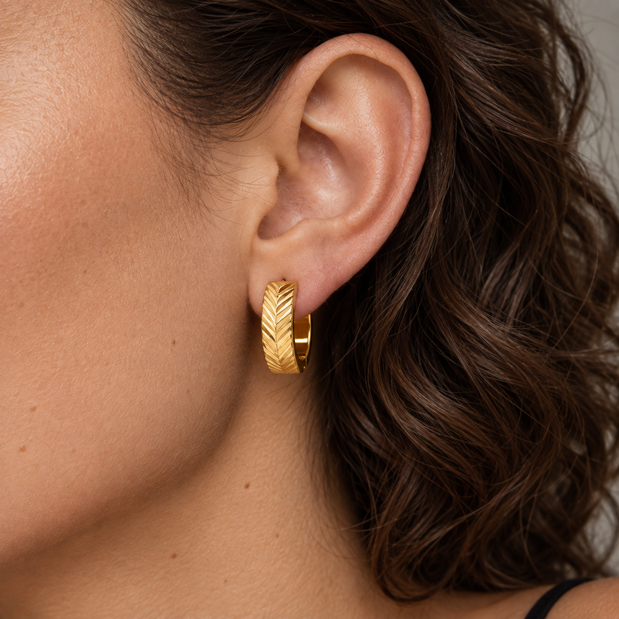 Fletching Chevron Huggie Earrings, 18k Gold Plated Steel