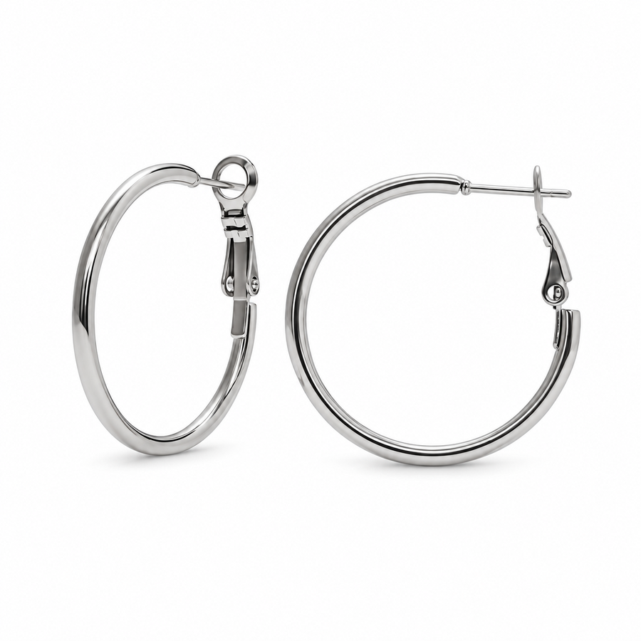 Perennial Round Hoop Earrings, Gold or Silver Steel