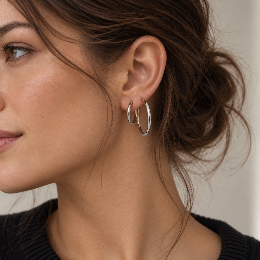 Perennial Round Hoop Earrings, Gold or Silver Steel
