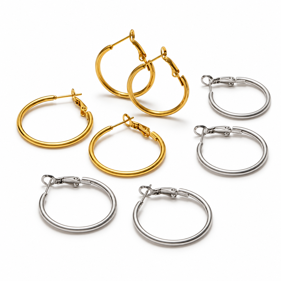 Perennial Round Hoop Earrings, Gold or Silver Steel
