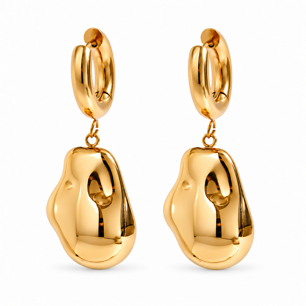 Alluvial Nugget Drop Earrings, 18k Gold Plated Steel