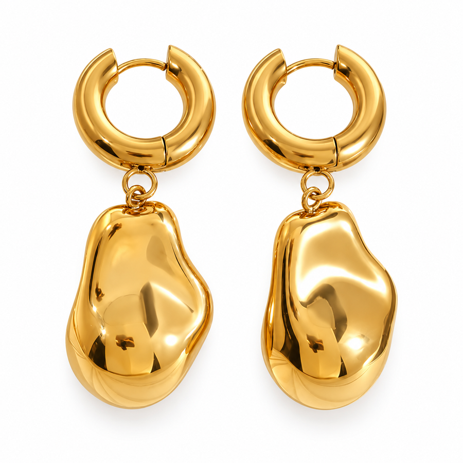 Alluvial Nugget Drop Earrings, 18k Gold Plated Steel