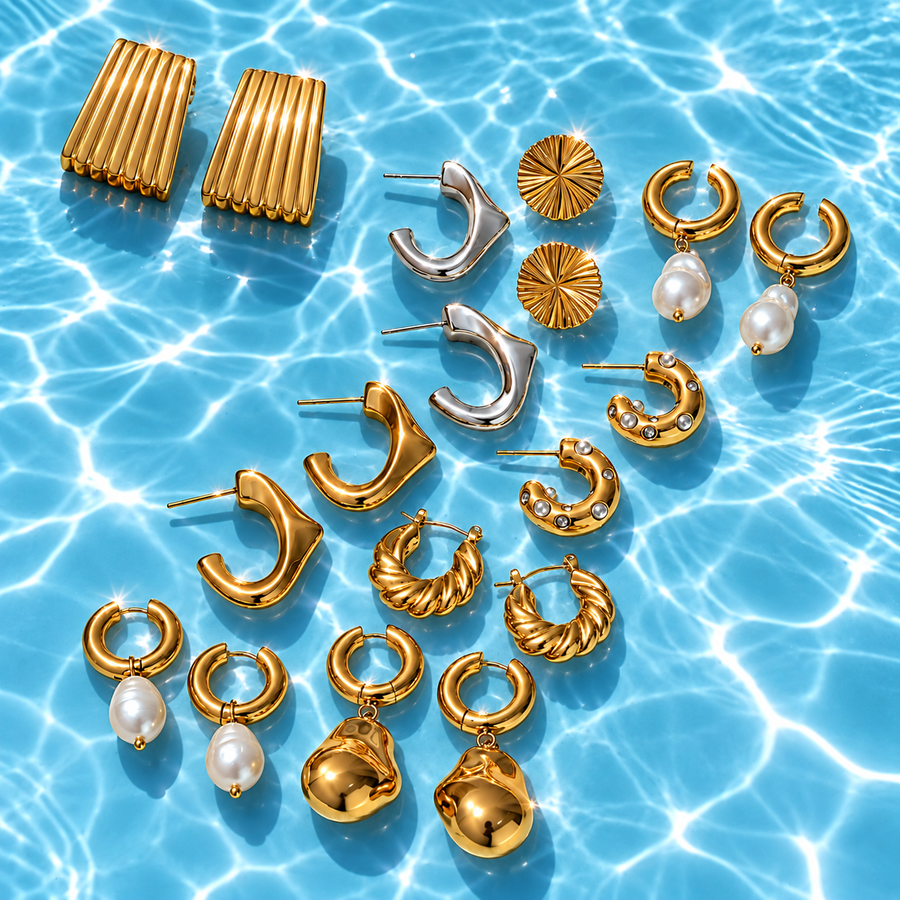 Alluvial Nugget Drop Earrings, 18k Gold Plated Steel