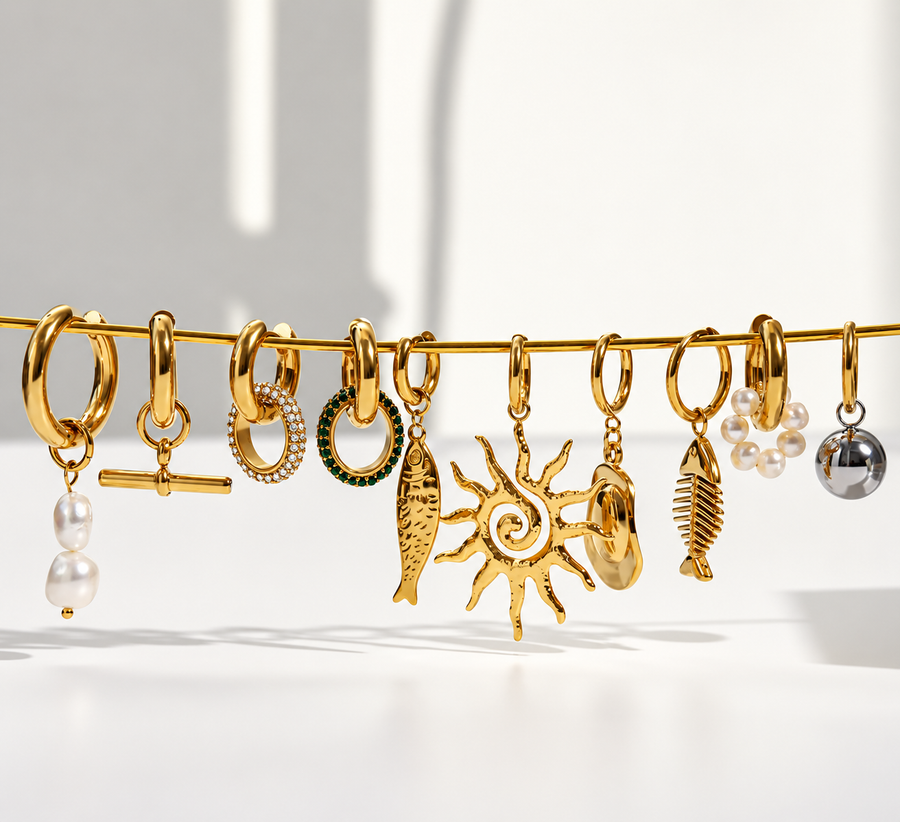 Interlace Double Hoop Earrings, 18k Gold Plated Steel