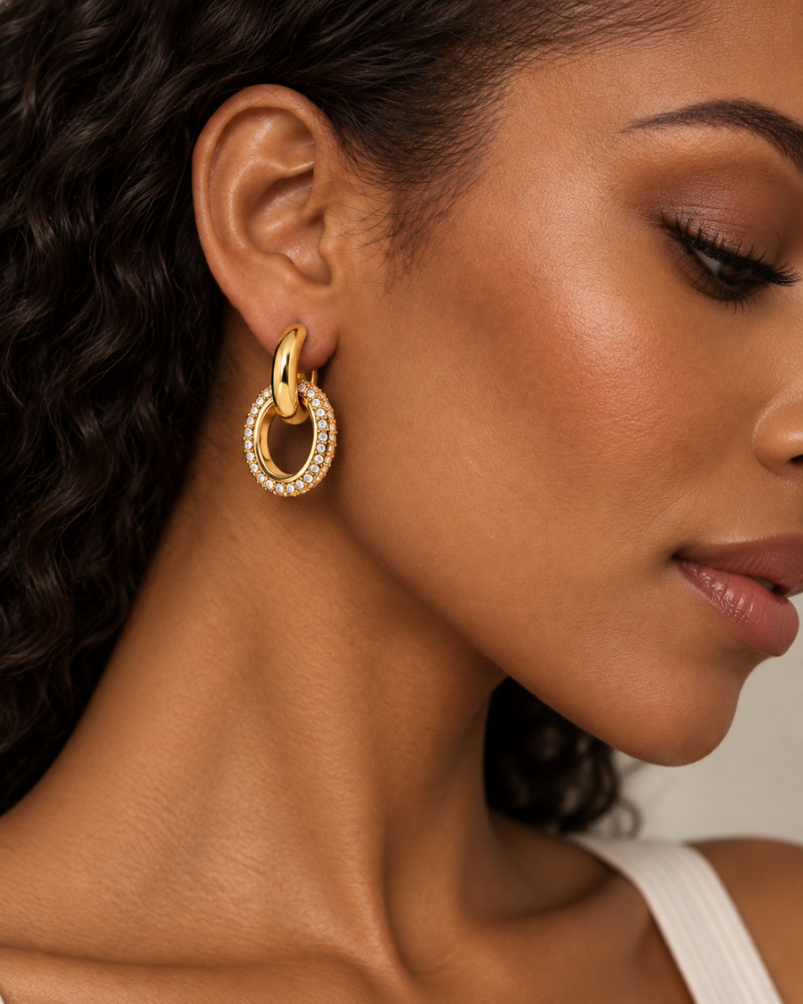 Interlace Double Hoop Earrings, 18k Gold Plated Steel