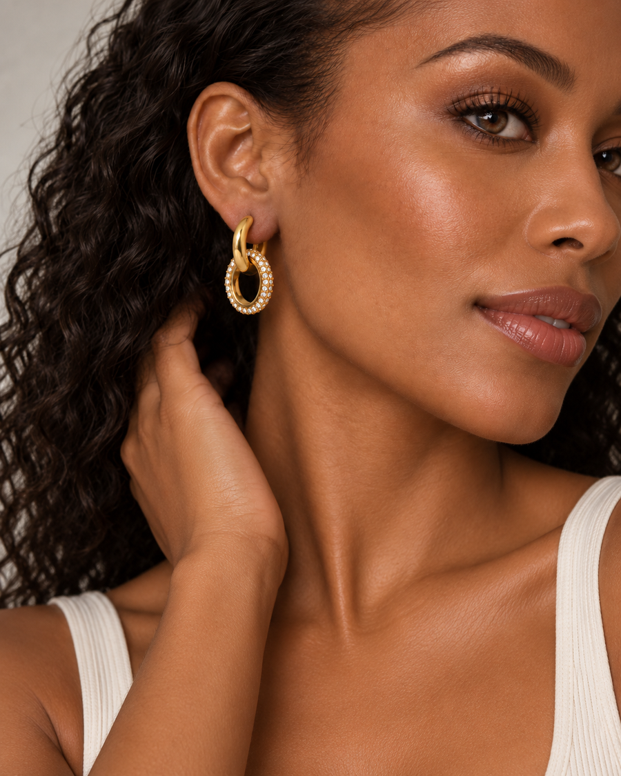 Interlace Double Hoop Earrings, 18k Gold Plated Steel