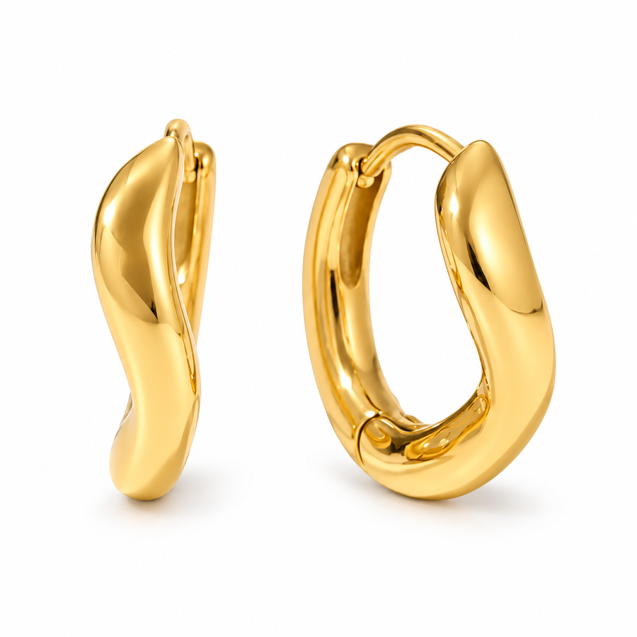 Torque Twisted Huggie Earrings, 18k Gold Plated Steel