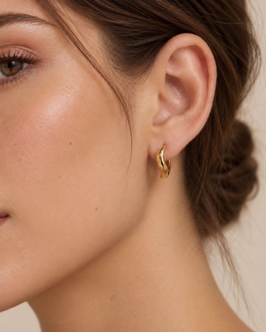 Torque Twisted Huggie Earrings, 18k Gold Plated Steel