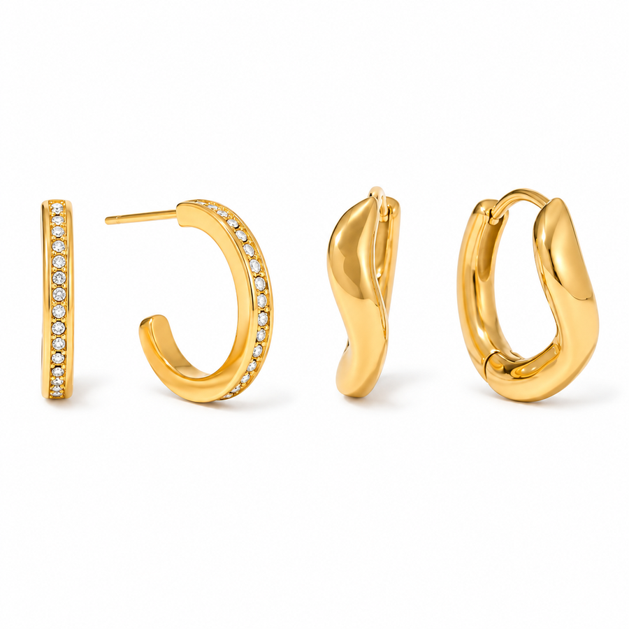 Torque Twisted Huggie Earrings, 18k Gold Plated Steel