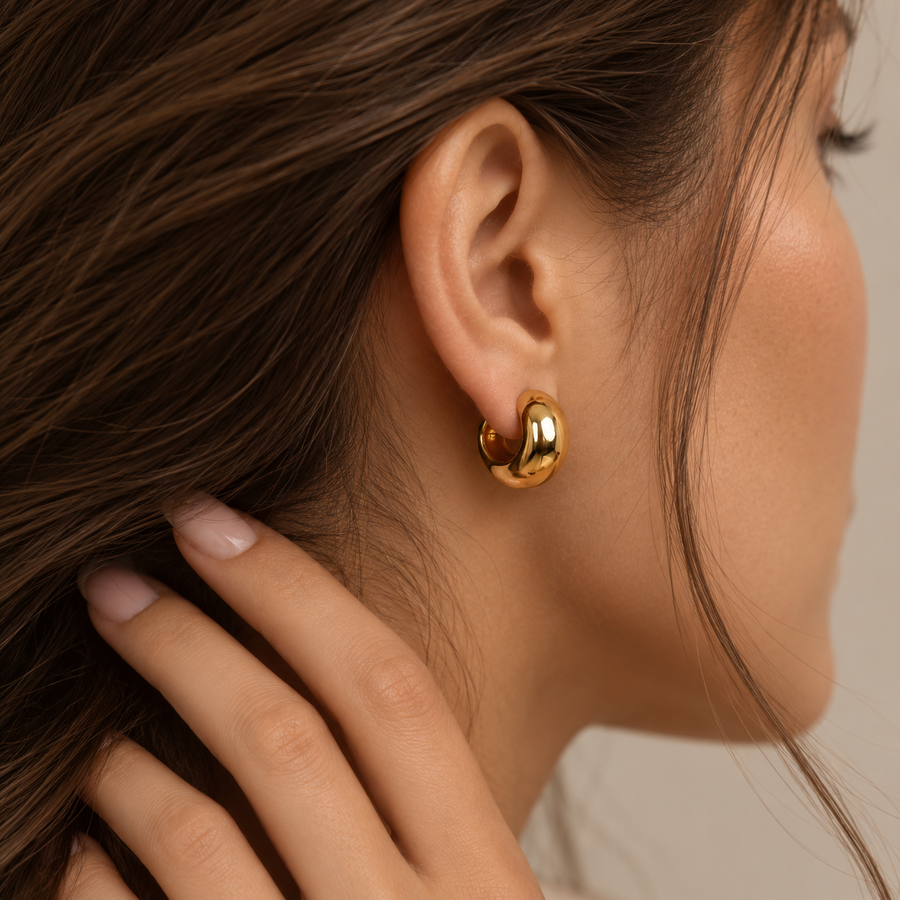Cusp Chunky Hoop Earrings, 18k Gold Plated Steel