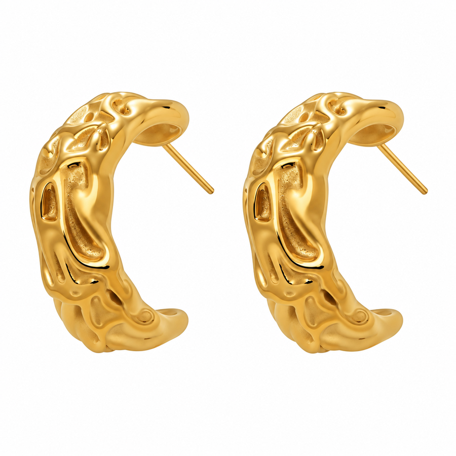 Basalt Textured Hoop Earrings, 18k Gold Plated Steel