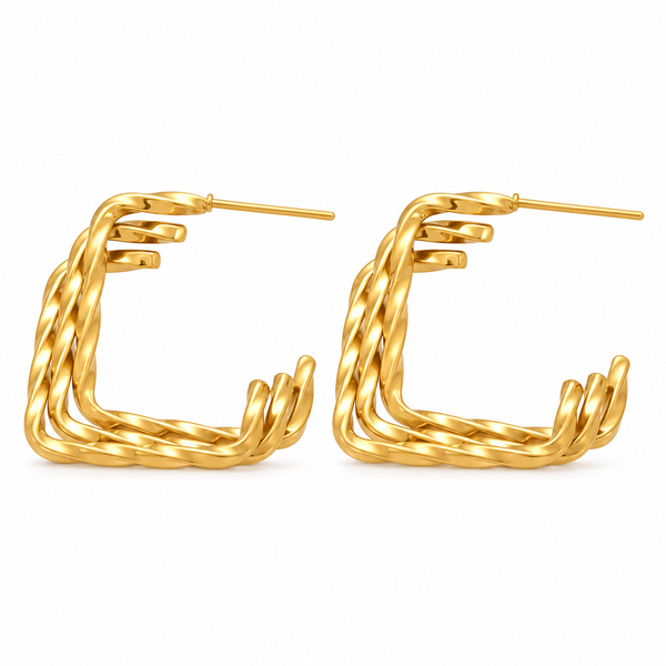 Ply Twisted Square Hoop Earrings, 18k Gold Plated Steel