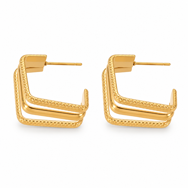 Milgrain Square Hoop Earrings, 18k Gold Plated Steel