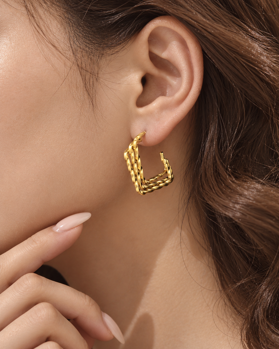 Ply Twisted Square Hoop Earrings, 18k Gold Plated Steel