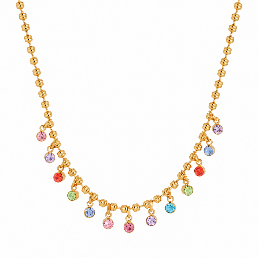 Rainbow Drop Necklace, 18k Gold Plated Steel