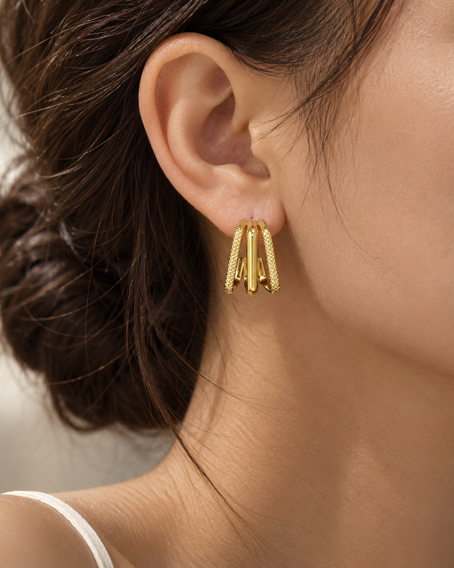 Milgrain Square Hoop Earrings, 18k Gold Plated Steel