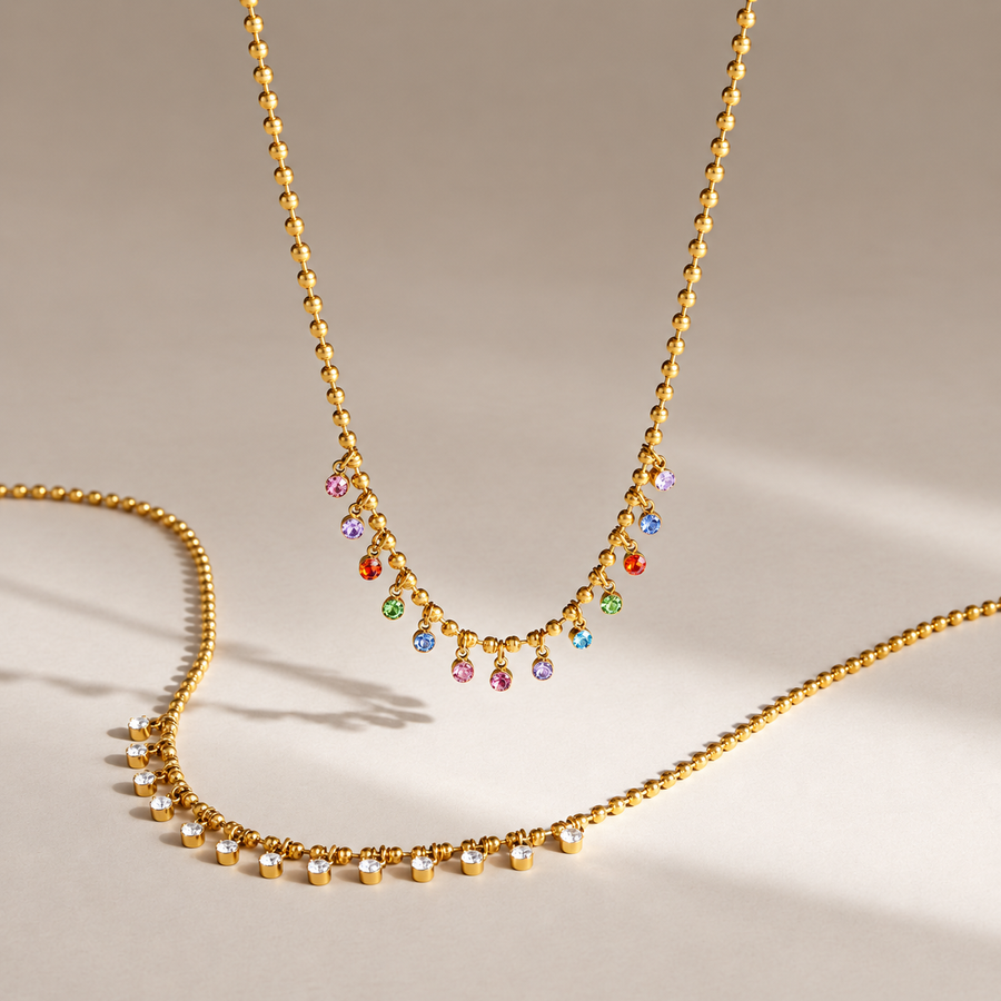 Rainbow Drop Necklace, 18k Gold Plated Steel