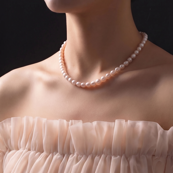 Modern Organic Shape Pearl Necklace | 5.5-6mm AAAA Drop Pearls | OT Clasp detail