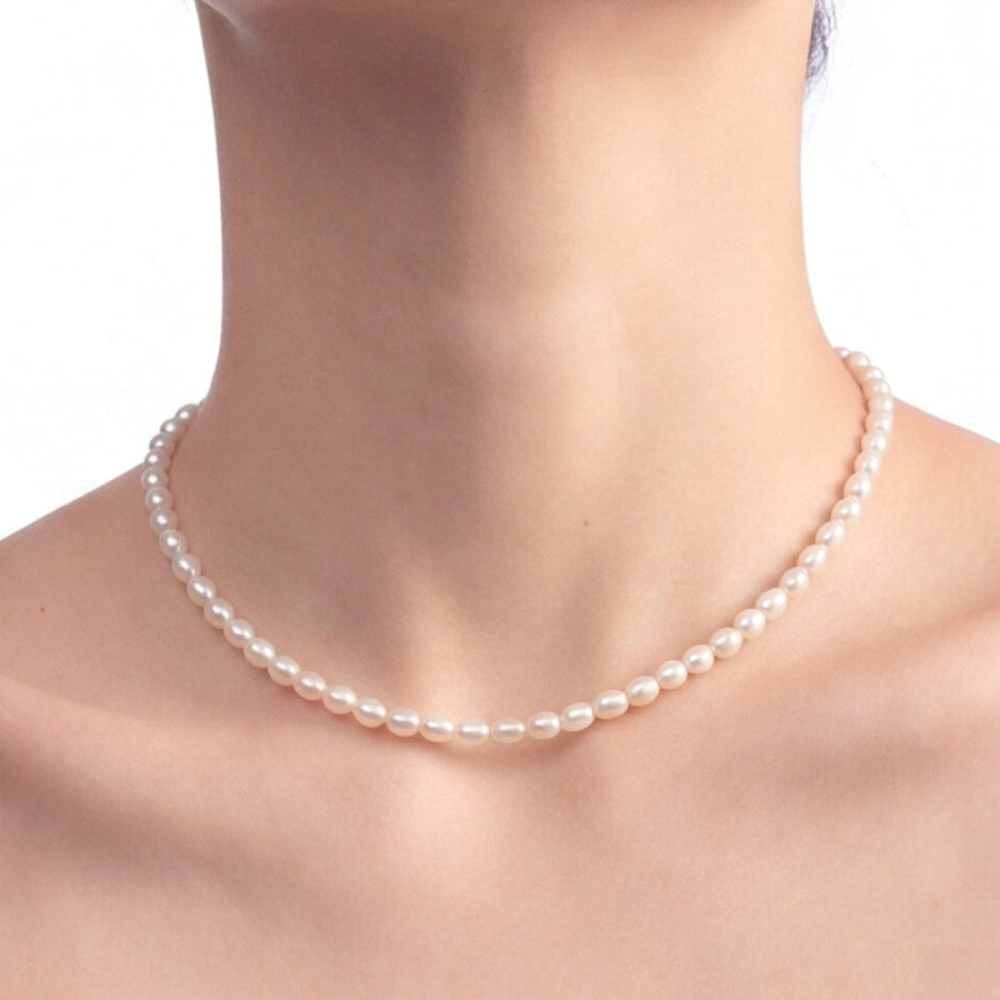 AAAA drop pearl necklace — silver-plated brass adjustable slide clasp detail