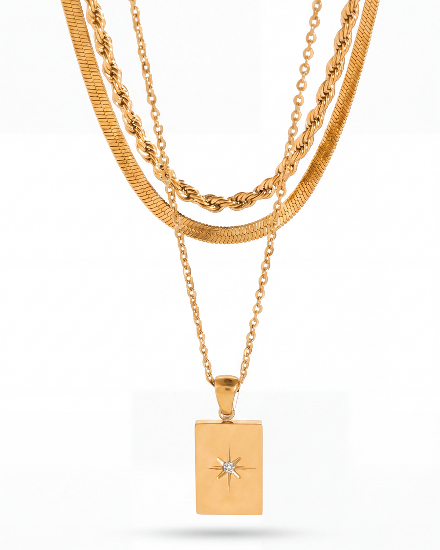 Close view of the engraved star tag and centre crystal