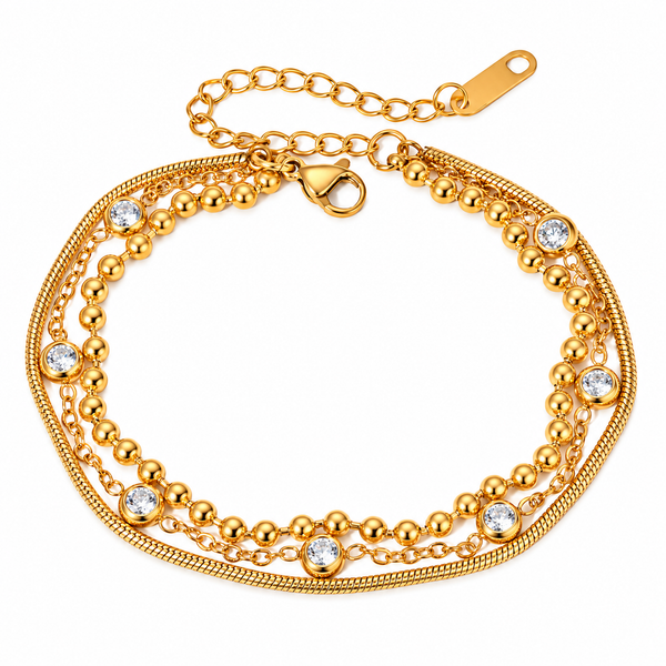 Chord Triple Strand Bracelet, 18k Gold Plated Steel