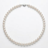 8.5–9mm AAAA heirloom freshwater pearl necklace with sterling silver yuanbao clasp — full view